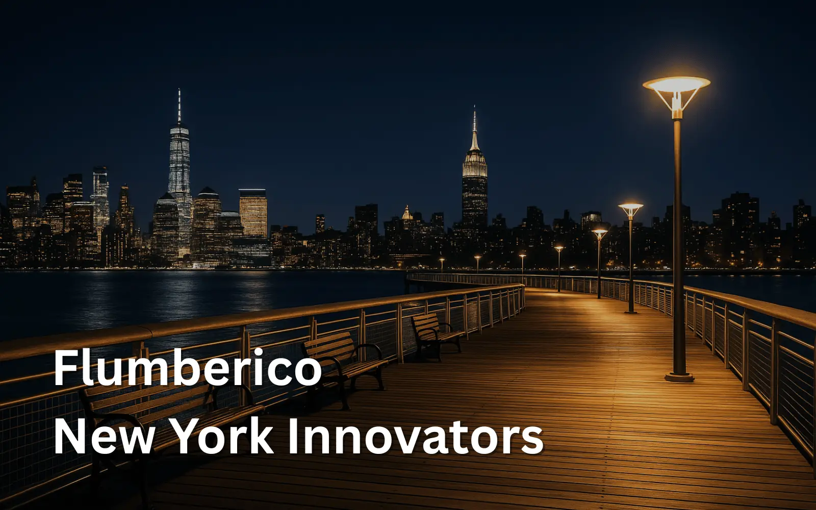 Illuminated coastal boardwalk at dusk